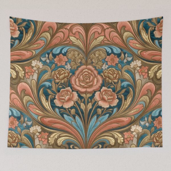Item preview, Vibrant Copper Teal Ornate Floral Damask designed and sold by IntelliMindDesigns.