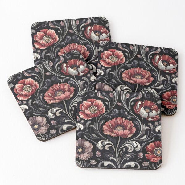Item preview, Dramatic Black Red Floral Damask Pattern designed and sold by IntelliMindDesigns.