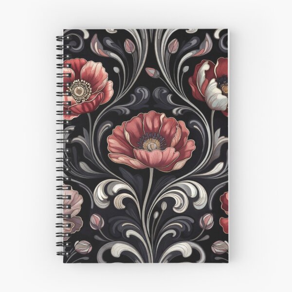 Item preview, Dramatic Black Red Floral Damask Pattern designed and sold by IntelliMindDesigns.