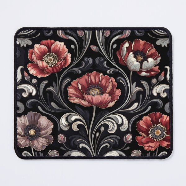 Item preview, Dramatic Black Red Floral Damask Pattern designed and sold by IntelliMindDesigns.