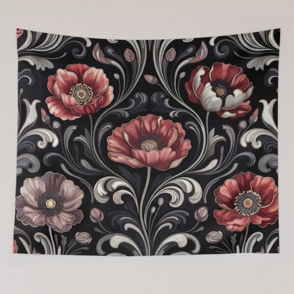 Item preview, Dramatic Black Red Floral Damask Pattern designed and sold by IntelliMindDesigns.