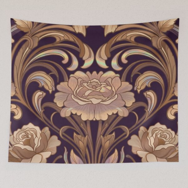Item preview, Regal Purple Cream Gold Floral Damask designed and sold by IntelliMindDesigns.
