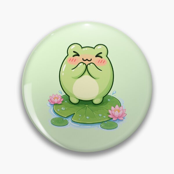 Item preview, Kawaii Frog - Blushing Frog on Lily Pad designed and sold by ChosmahDrawing.