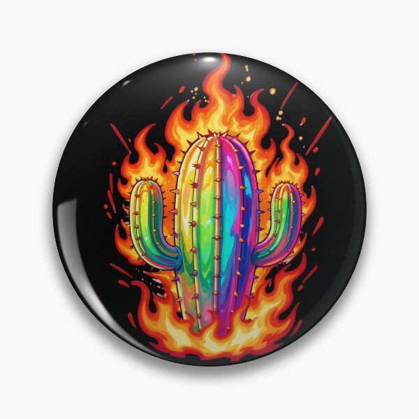 Item preview, Psychedelic Rainbow Cactus on Fire Vintage Trippy Art designed and sold by ceyhunfd.