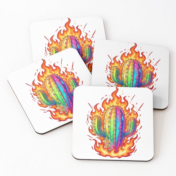 Item preview, Psychedelic Rainbow Cactus on Fire Vintage Trippy Art designed and sold by ceyhunfd.