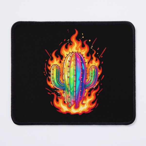 Item preview, Psychedelic Rainbow Cactus on Fire Vintage Trippy Art designed and sold by ceyhunfd.