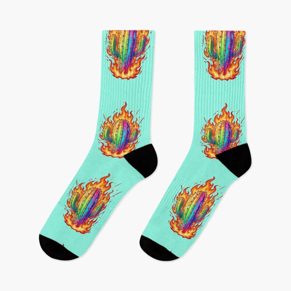 Item preview, Psychedelic Rainbow Cactus on Fire Vintage Trippy Art designed and sold by ceyhunfd.