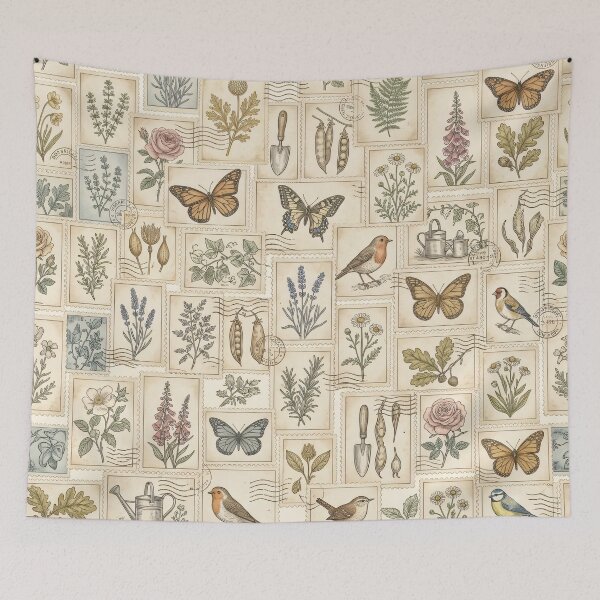 Item preview, Vintage Postage Garden Seamless Pattern designed and sold by MoonwoodStudio.