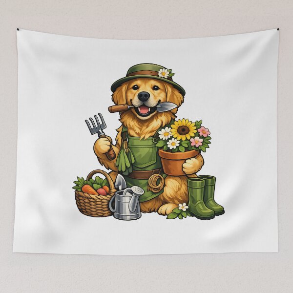 Item preview, Golden Retriever Gardener – Premium Dog Gardening Illustration designed and sold by builtforyou.