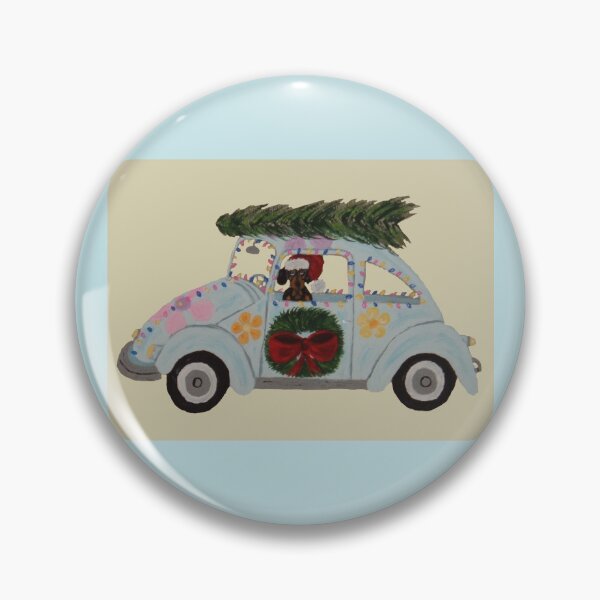 Item preview, Black and Tan Dachshund in Hippie Car at Christmas designed and sold by Squirreldumplings.