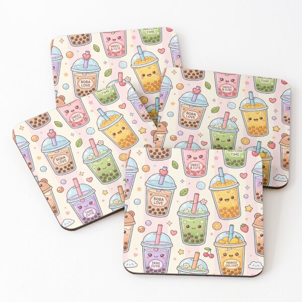 Item preview, Cute Kawaii Boba Tea Pattern | Pastel Bubble Tea Flavors designed and sold by LevelUpLad.