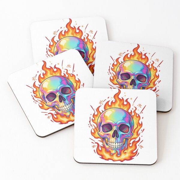 Item preview, Psychedelic Rainbow Flaming Skull Trippy Neon Gothic Art designed and sold by ceyhunfd.