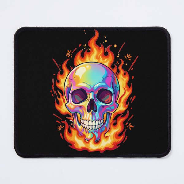 Item preview, Psychedelic Rainbow Flaming Skull Trippy Neon Gothic Art designed and sold by ceyhunfd.