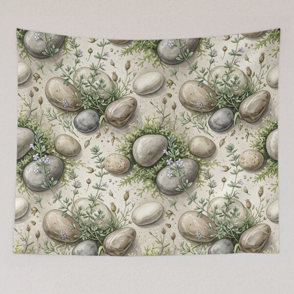 Item preview, River Stones & Wild Thyme Seamless Pattern designed and sold by MoonwoodStudio.