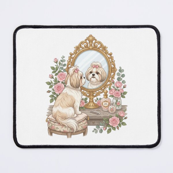 Item preview, Shih Tzu Vintage Vanity Mirror Cottagecore Floral Dog designed and sold by PictoVibe.