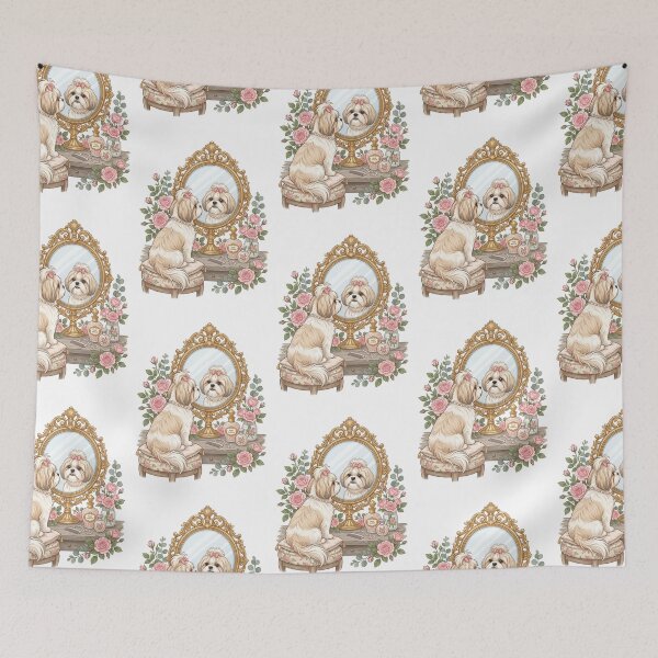 Item preview, Shih Tzu Vintage Vanity Mirror Cottagecore Floral Dog designed and sold by PictoVibe.