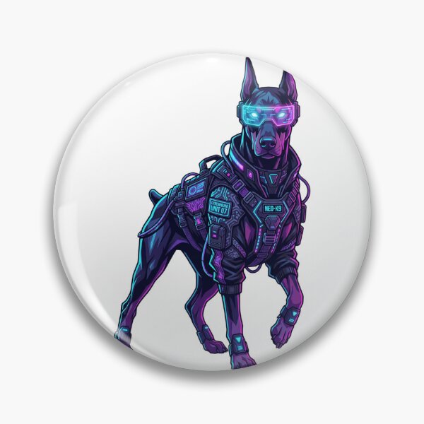 Item preview, Cyberpunk Doberman Techwear Neon Visor Synthwave Dog designed and sold by PictoVibe.