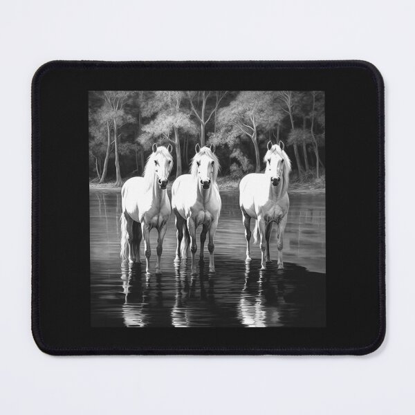 Item preview, Black and White Three White Horses in Water Art designed and sold by inkoutninja.