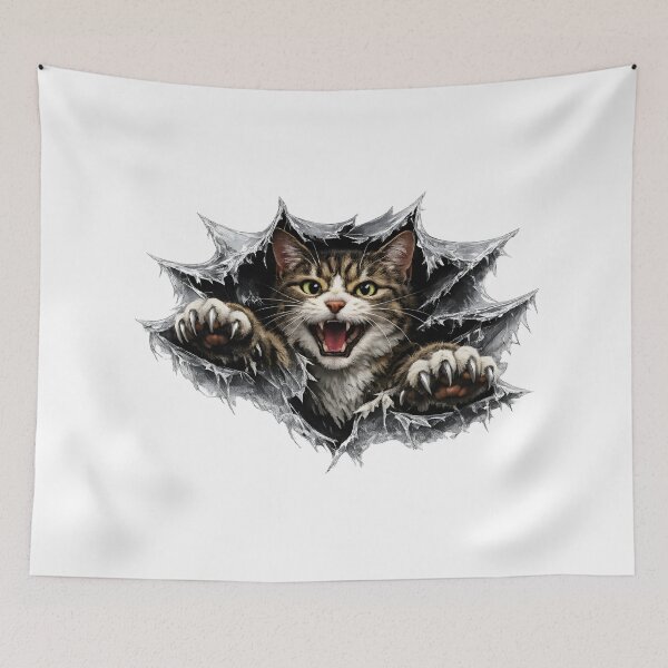 Item preview, Cat Angry Tabby Ripping Through Torn Wall designed and sold by Artmares.