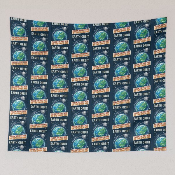 Item preview, Earth Orbit Retro NASA Travel Poster Sputnik Satellite designed and sold by RetroRewind Studio.