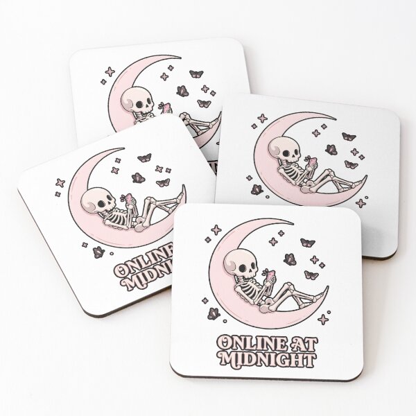 Item preview, Skeleton Using Smartphone Lounging on Pink Crescent Moon with Online designed and sold by MisteryDesigner.