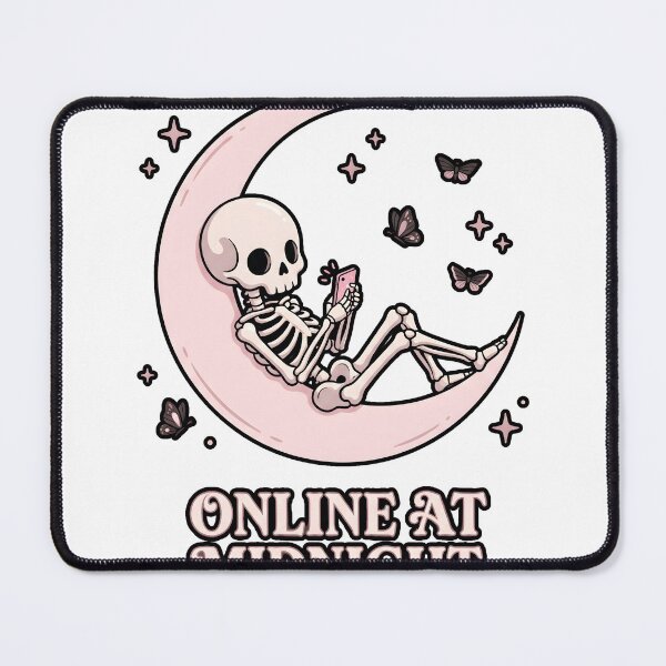 Item preview, Skeleton Using Smartphone Lounging on Pink Crescent Moon with Online designed and sold by MisteryDesigner.