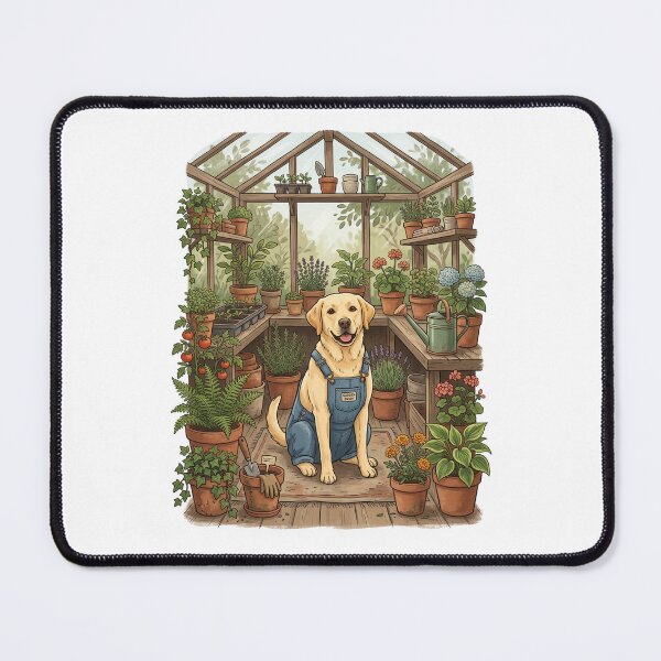 Item preview, Yellow Labrador Gardener Greenhouse Potted Plants designed and sold by PictoVibe.