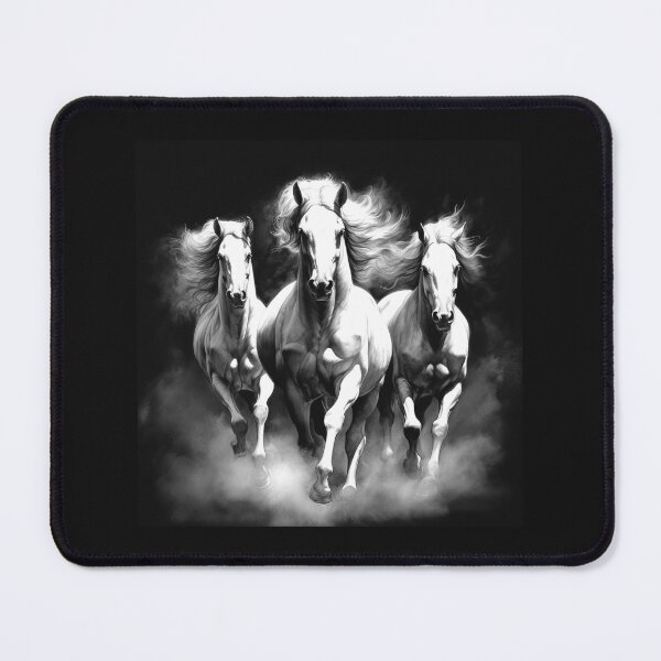 Item preview, Black and White Three Horses Running Through Smoke Art designed and sold by inkoutninja.