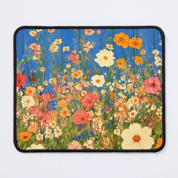 Item preview, Fantasy Floral Garden With Vibrant Blue Wooden Fence designed and sold by DEC02.
