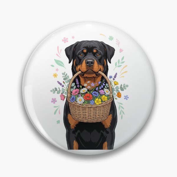 Item preview, Gentle Rottweiler Florist Wildflowers Flower Basket designed and sold by PictoVibe.