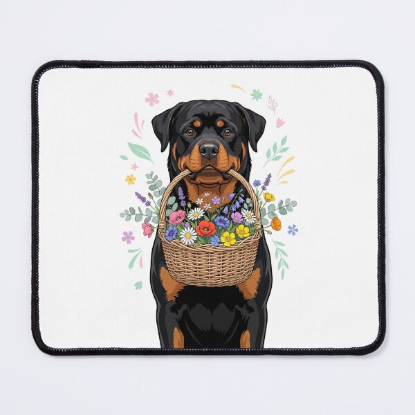 Item preview, Gentle Rottweiler Florist Wildflowers Flower Basket designed and sold by PictoVibe.