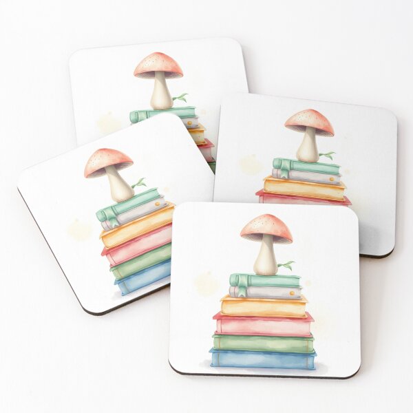 Item preview, Watercolor Mushroom on Pastel Stacked Books designed and sold by Vida e Arte.