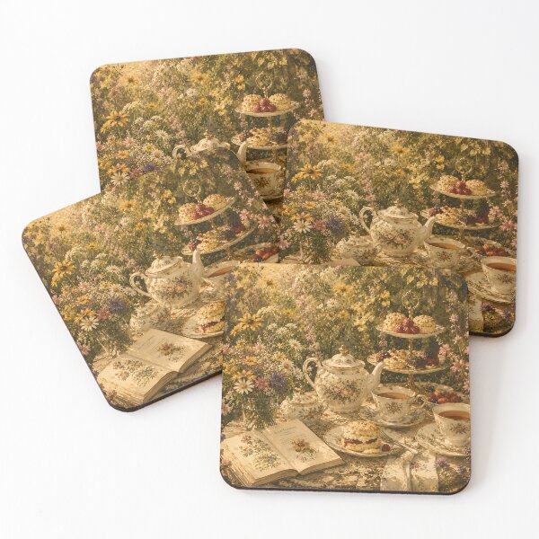 Item preview, Cottagecore Garden Tea Time Impasto Oil Painting  designed and sold by ChubbyGoong.