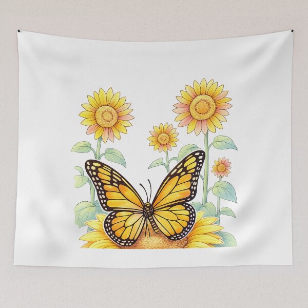 Item preview, Monarch Butterfly Sunflower Art – Watercolor Garden designed and sold by SoftSproutstu.