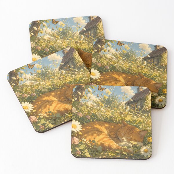 Item preview, Cozy Orange Cat Nap in Wildflower Meadow  designed and sold by ChubbyGoong.