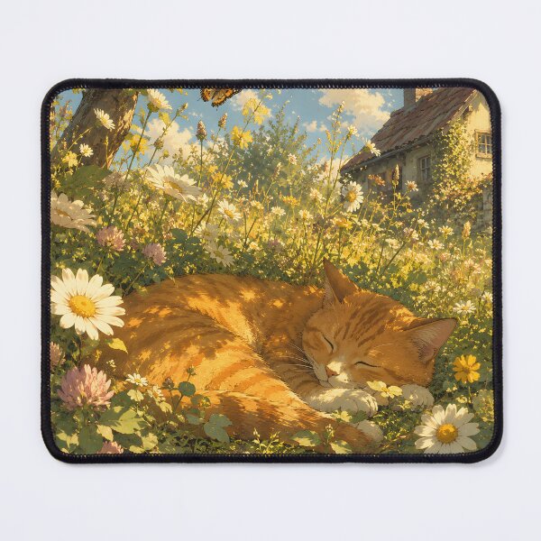 Item preview, Cozy Orange Cat Nap in Wildflower Meadow designed and sold by ChubbyGoong.