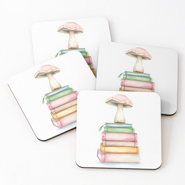 Item preview, Watercolor Pink Mushroom on Stacked Books designed and sold by Vida e Arte.