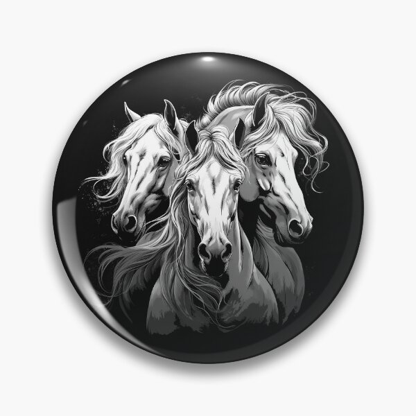 Item preview, Black and White Three Horse Portrait Art designed and sold by inkoutninja.