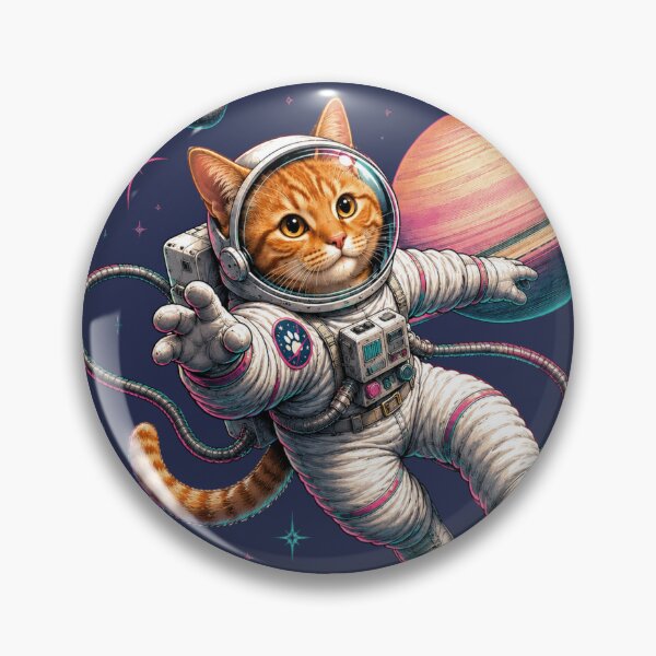 Item preview, Orange Cat Astronaut Spacewalk with Saturn Retro 80s Cosmic Kitty designed and sold by extrisiceye.