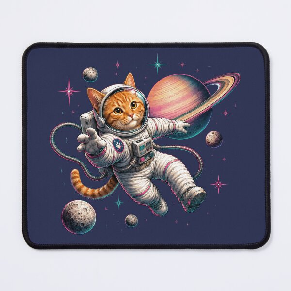 Item preview, Orange Cat Astronaut Spacewalk with Saturn Retro 80s Cosmic Kitty designed and sold by extrisiceye.