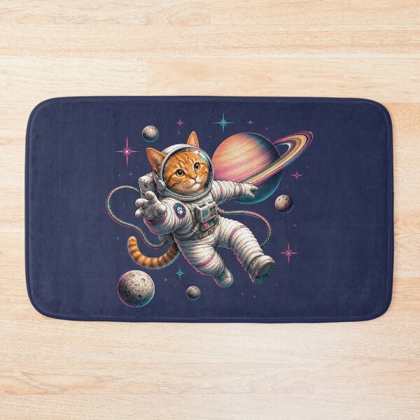 Item preview, Orange Cat Astronaut Spacewalk with Saturn Retro 80s Cosmic Kitty designed and sold by extrisiceye.