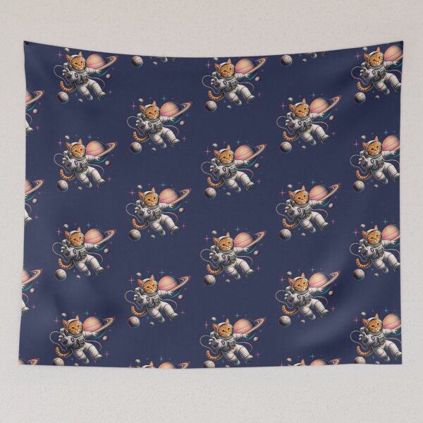 Item preview, Orange Cat Astronaut Spacewalk with Saturn Retro 80s Cosmic Kitty designed and sold by extrisiceye.