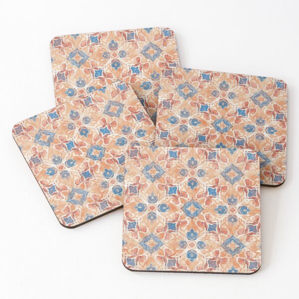 Item preview, Peach & Blue Watercolor Tile Pattern | Boho Mediterranean Moroccan Design designed and sold by poppet103.