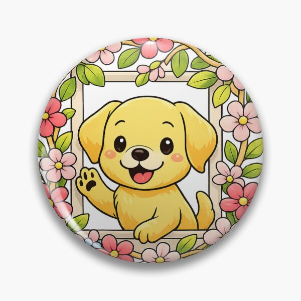 Item preview, Cute Puppy Sticker – Yellow Lab with Flower Frame designed and sold by SoftSproutstu.