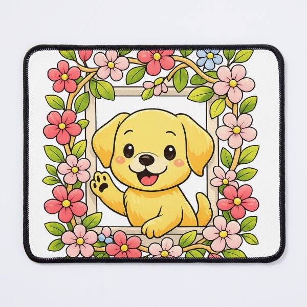 Item preview, Cute Puppy Sticker – Yellow Lab with Flower Frame designed and sold by SoftSproutstu.