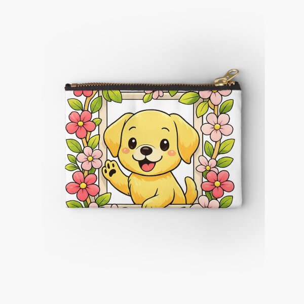 Item preview, Cute Puppy Sticker – Yellow Lab with Flower Frame designed and sold by SoftSproutstu.