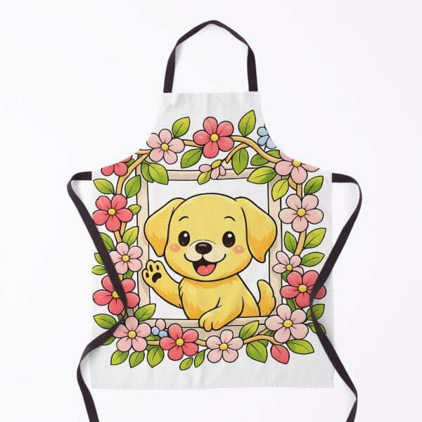 Item preview, Cute Puppy Sticker – Yellow Lab with Flower Frame designed and sold by SoftSproutstu.