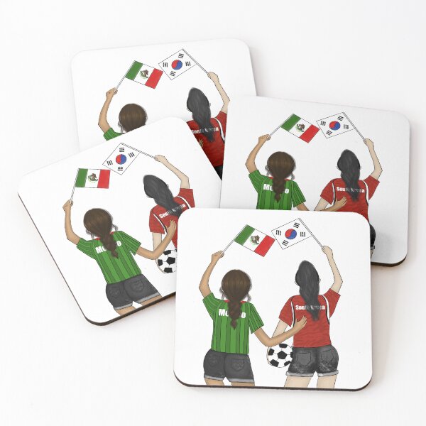 Item preview, Mexico vs South Korea Soccer Fans - Friends Cheering for their Team with Flags designed and sold by SMillustrations.