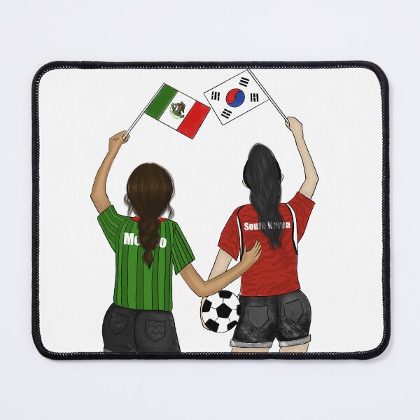 Item preview, Mexico vs South Korea Soccer Fans - Friends Cheering for their Team with Flags designed and sold by SMillustrations.