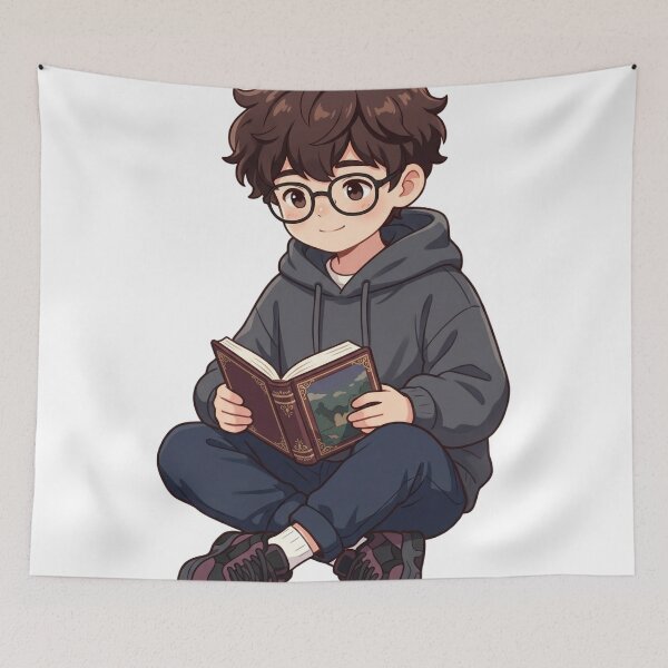Item preview, Kawaii Book Boy – Cute Anime Reader Aesthetic designed and sold by krishna-artdesigns.